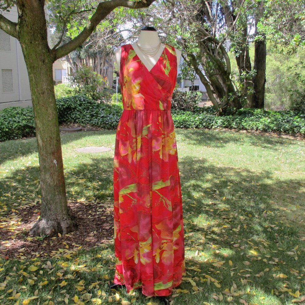 Donna Ricco Bright Floral Maxi Summer Dress Sz 12